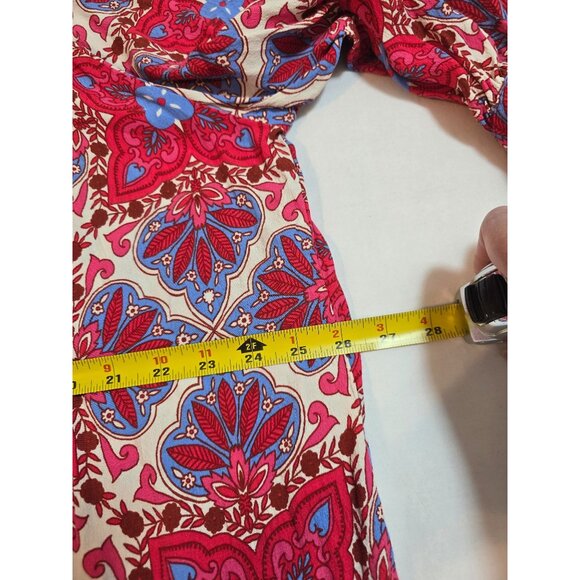 Karen Kane Size 3X Boho Floral Print Blouse Red & Blue Long Sleeve Peasant Style - Picture 9 of 13